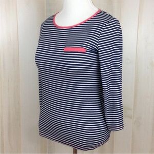 Anthropologie Robin K Women’s Striped Top Navy White Coral, Colorful, Large